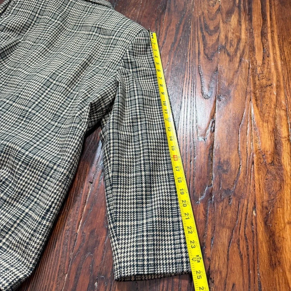Vintage Sag Harbor Blazer Womens 14 Brown Black Houndstooth Academia Wool Grunge